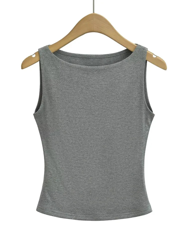 Débardeur Double Épaisseur Col Bateau Ultra-Doux - Stretch Casual Sans Manches Multicolore Femme
