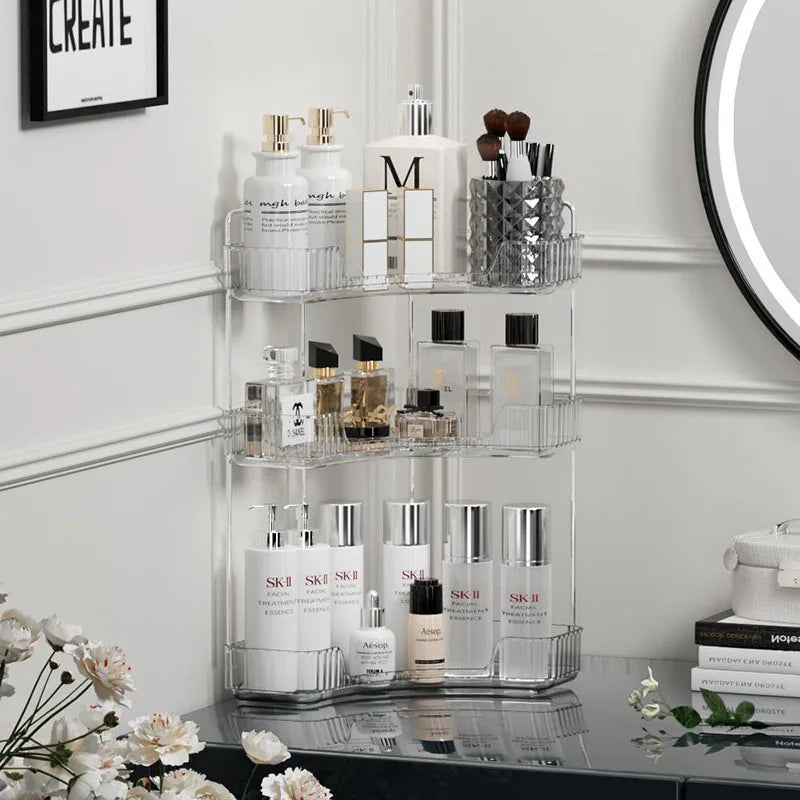 Étagère d’Angle Organisateur Salle de Bain – Rangement Maquillage, Skincare & Cuisine | Support Cosmétiques Bureau