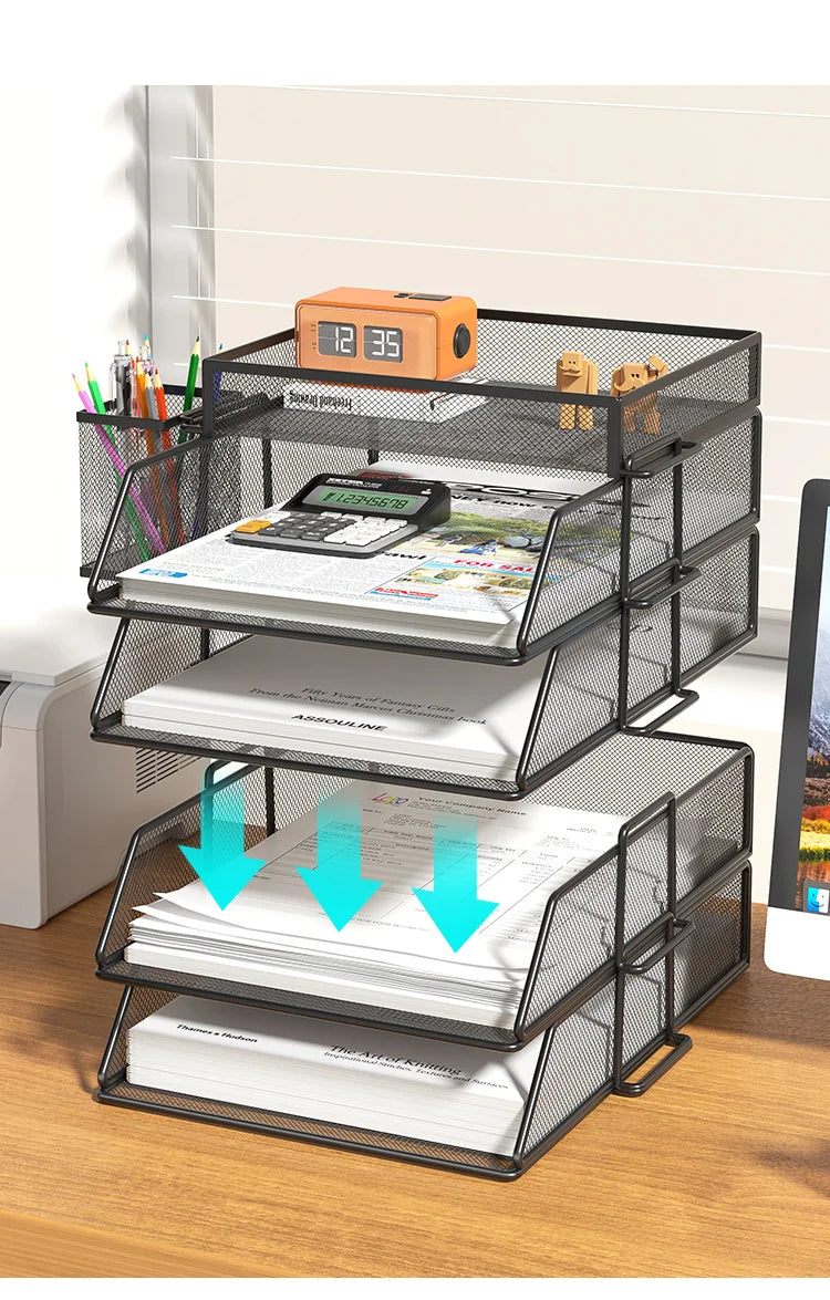 Trieur Bureau 4 Niveaux Empilable Noir – Organisateur Courrier Documents Papier Lettre