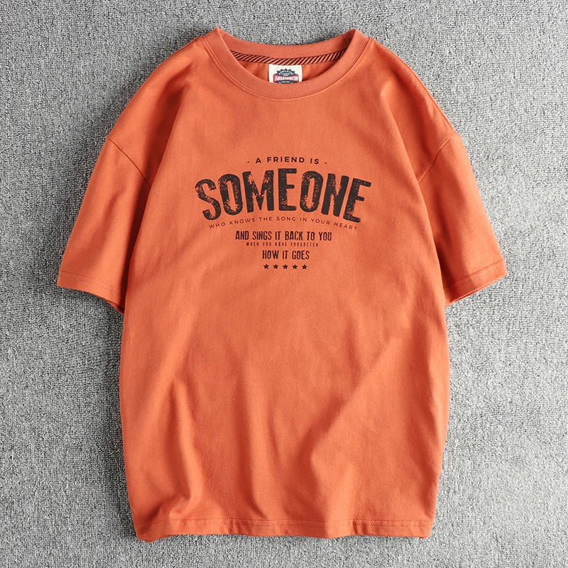 T-Shirt Homme Été Style Américain Rétro Manches Courtes Col Rond Lettres Imprimées 100% Coton Washed Vintage Loose Casual – Tee Streetwear Tendance | Mode Homme Premium