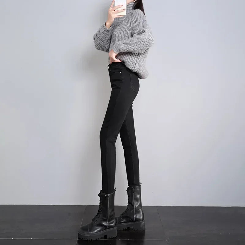 Jean Femme Thermique Skinny Taille Haute Chaud Polaire Stretch Denim – Pantalon Crayon Hiver Neige Confortable | Mode