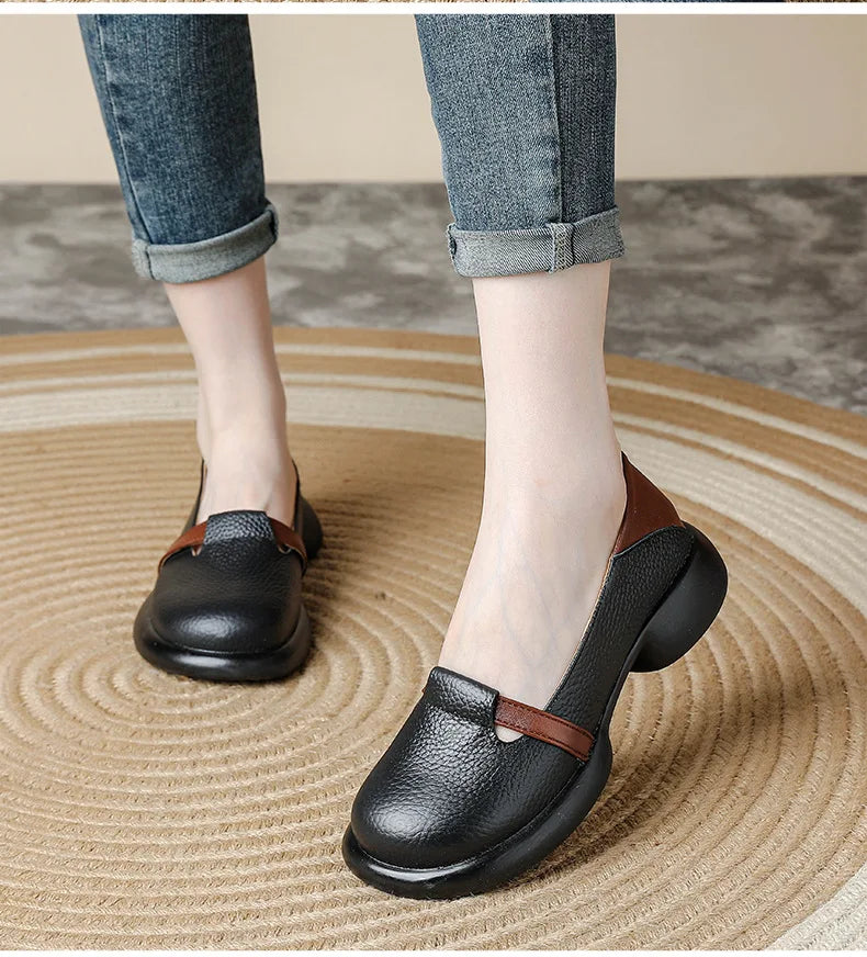 Mocassins Cuir Véritable Vintage Slip-on Femme – Bout Rond Luxe Conduite Loafers Automne