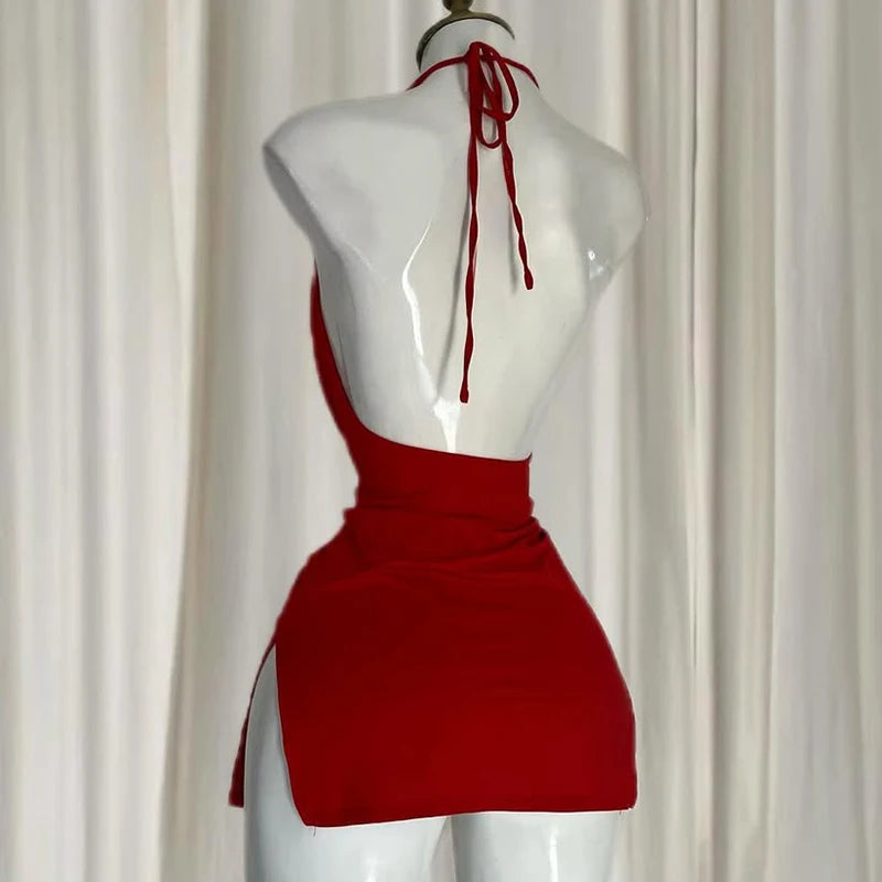 Robe Mini Bandage Dos Nu Col V - Slim Asymétrique Sexy Korean Fashion Soirée & Club