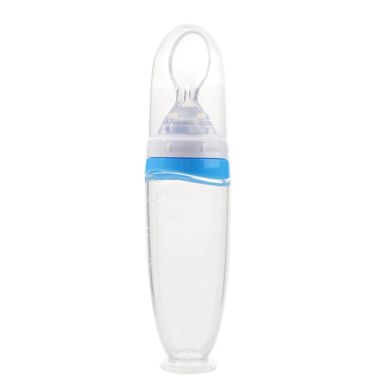 Biberon Pressable Silicone Bébé 120ml – Distributeur Purée Fruits Bouillie Cuillère Détachable