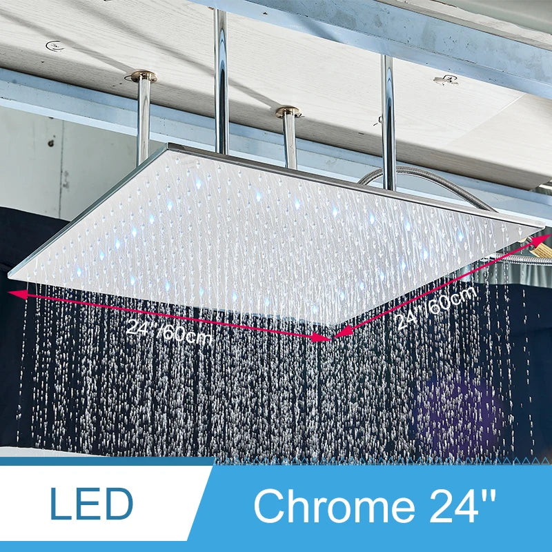 Shinesia Système Douche Pluie LED Plafond 40x80cm – Cascade & Pluie, Noir ou Or Brossé | Douche Luxe Salle de Bain