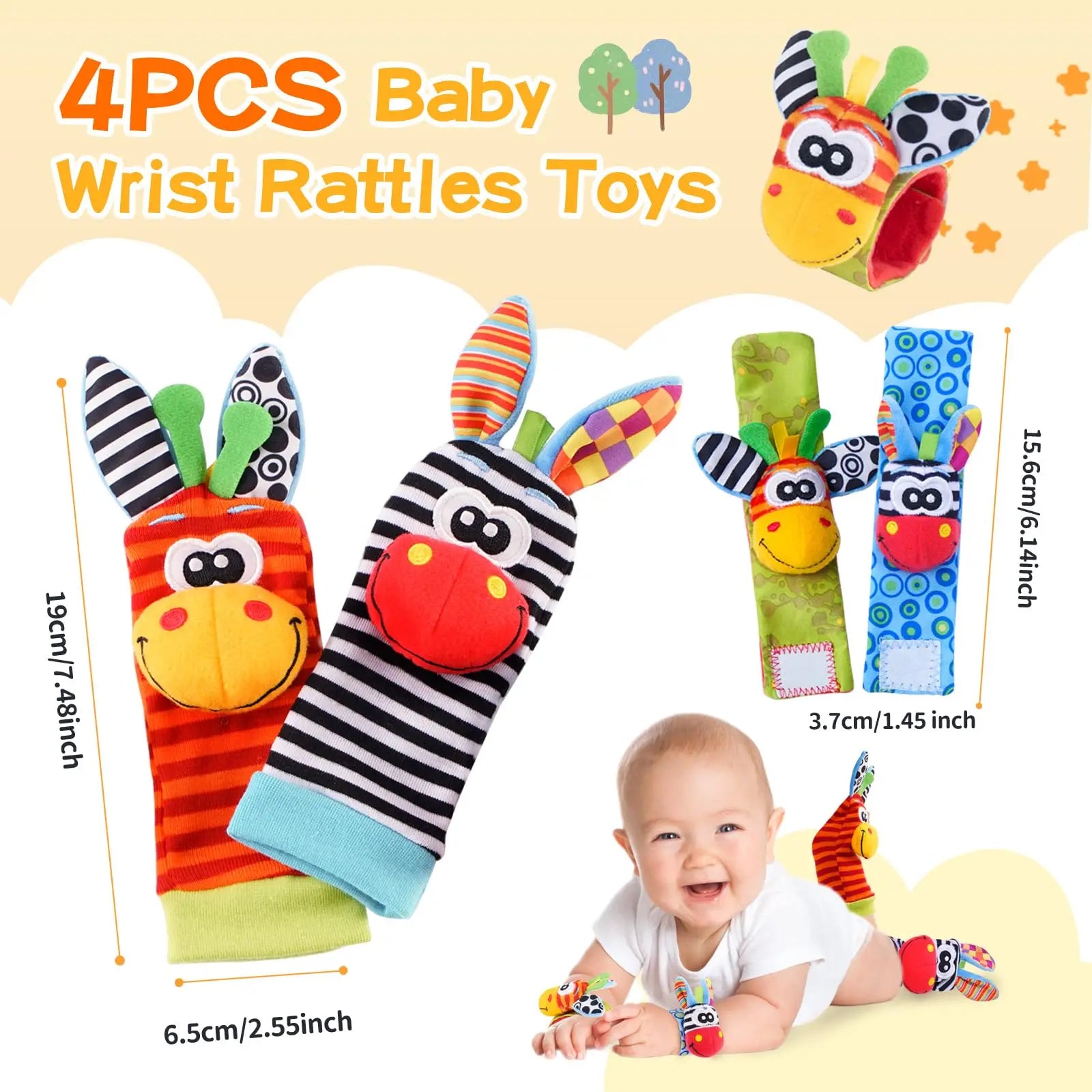 Set Hochet Poignet + Chaussettes Découverte Pieds Bébé – Jouets Éveil Nouveau-Né 0-12 Mois Cadeau Naissance