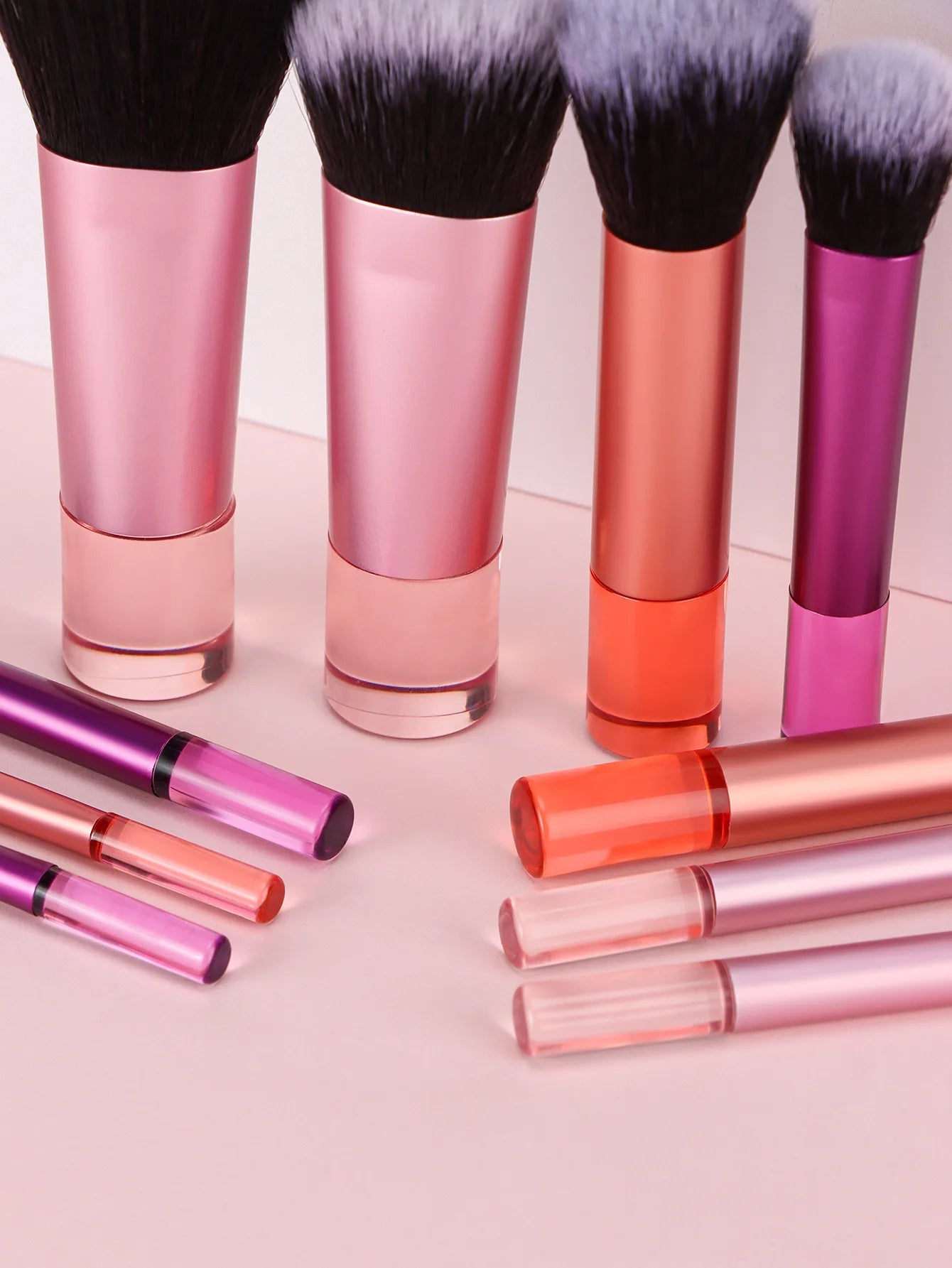Set 10 Mini Pinceaux Maquillage Manche Crystal – Voyage Friendly avec Pochette | Pinceaux Yeux & Fond de Teint Débutantes