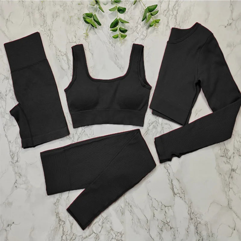 Ensemble Sport Femme Seamless Ribo – Legging Gainant & Haut Manches Longues | Gym, Yoga & Fitness | Tenue Sportive Sexy