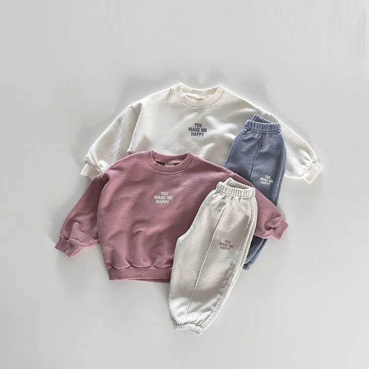 Ensemble 2 Pièces Enfant Pull Manches Longues + Pantalon – Style Coréen Casual Printemps Automne