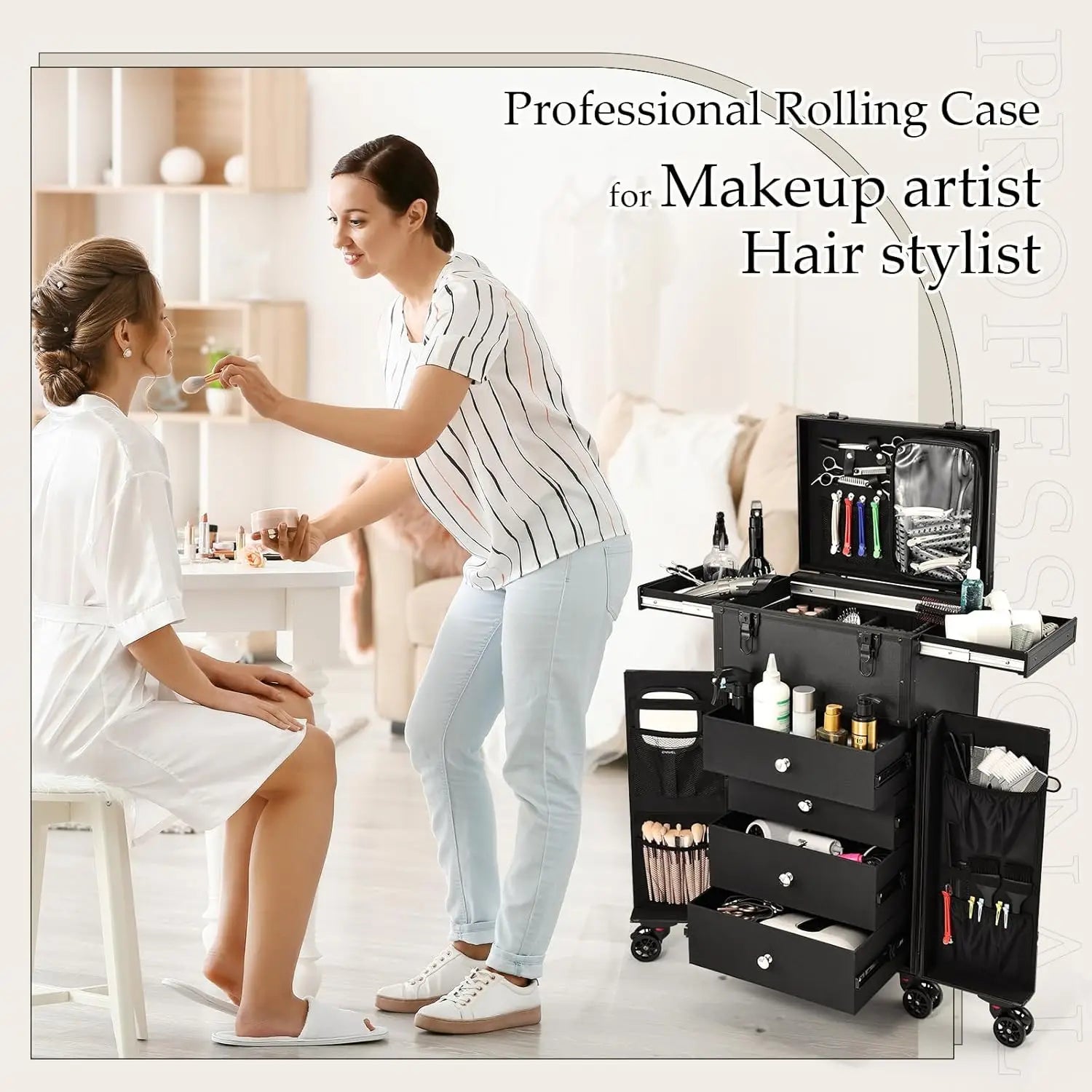 Vanity Case à Roulettes 4 Tiroirs Professionnel – Maquilleur & Coiffeur | Mallette Cosmétique Voyage