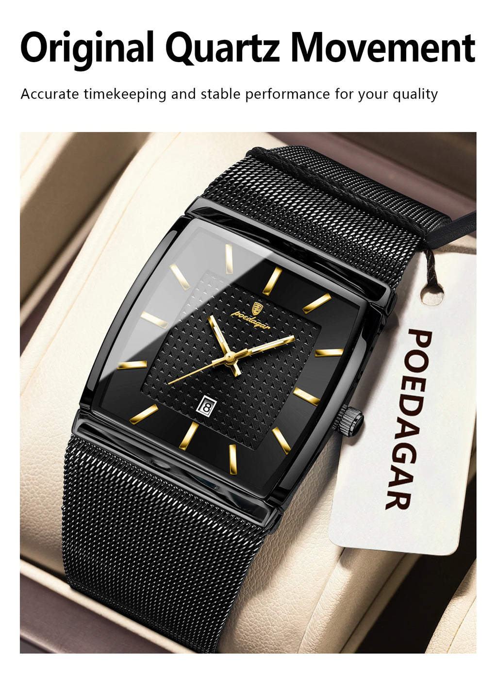 Montre Homme Luxe POEDAGAR Maille Acier Inoxydable Lumineux Date Quartz – Étanche Élégante