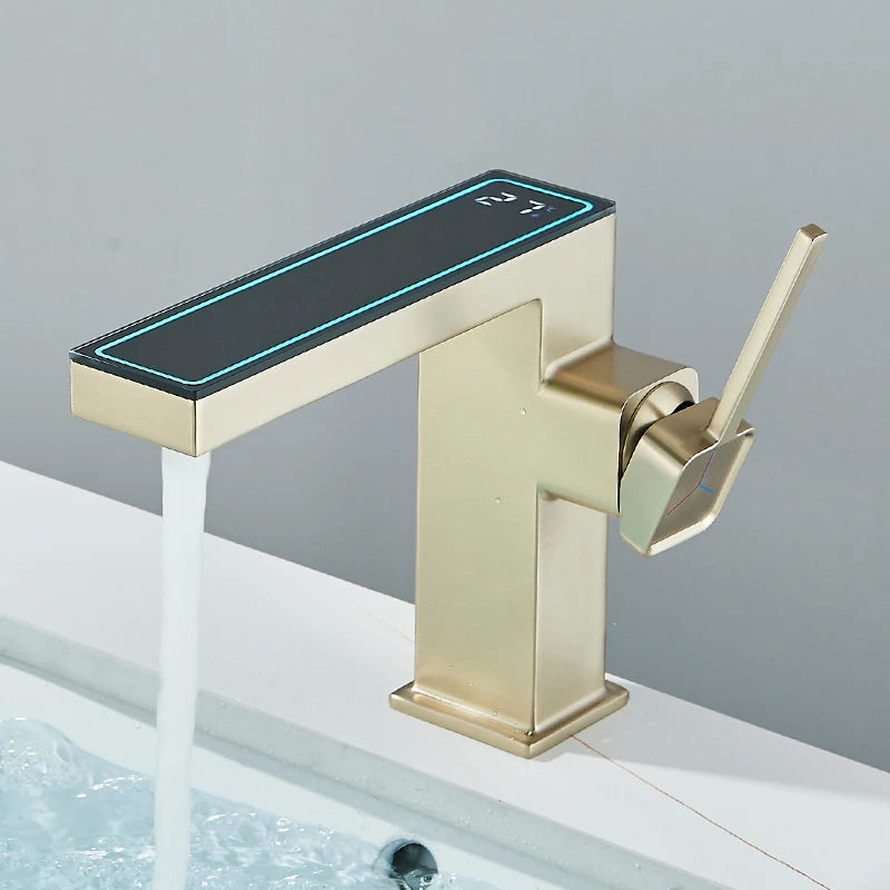 Robinet Lavabo Digital LED Gris – Affichage Température, Lumière LED, Mitigeur Eau Chaude & Froide | Salle de Bain High-Tech