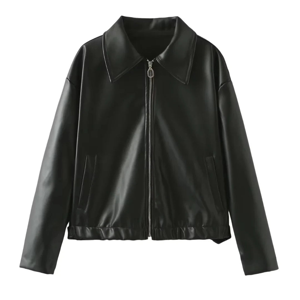 Veste En Cuir Streetwear Femme - Blouson Moto Casual Chic Noir & Rouge | Style Urbain