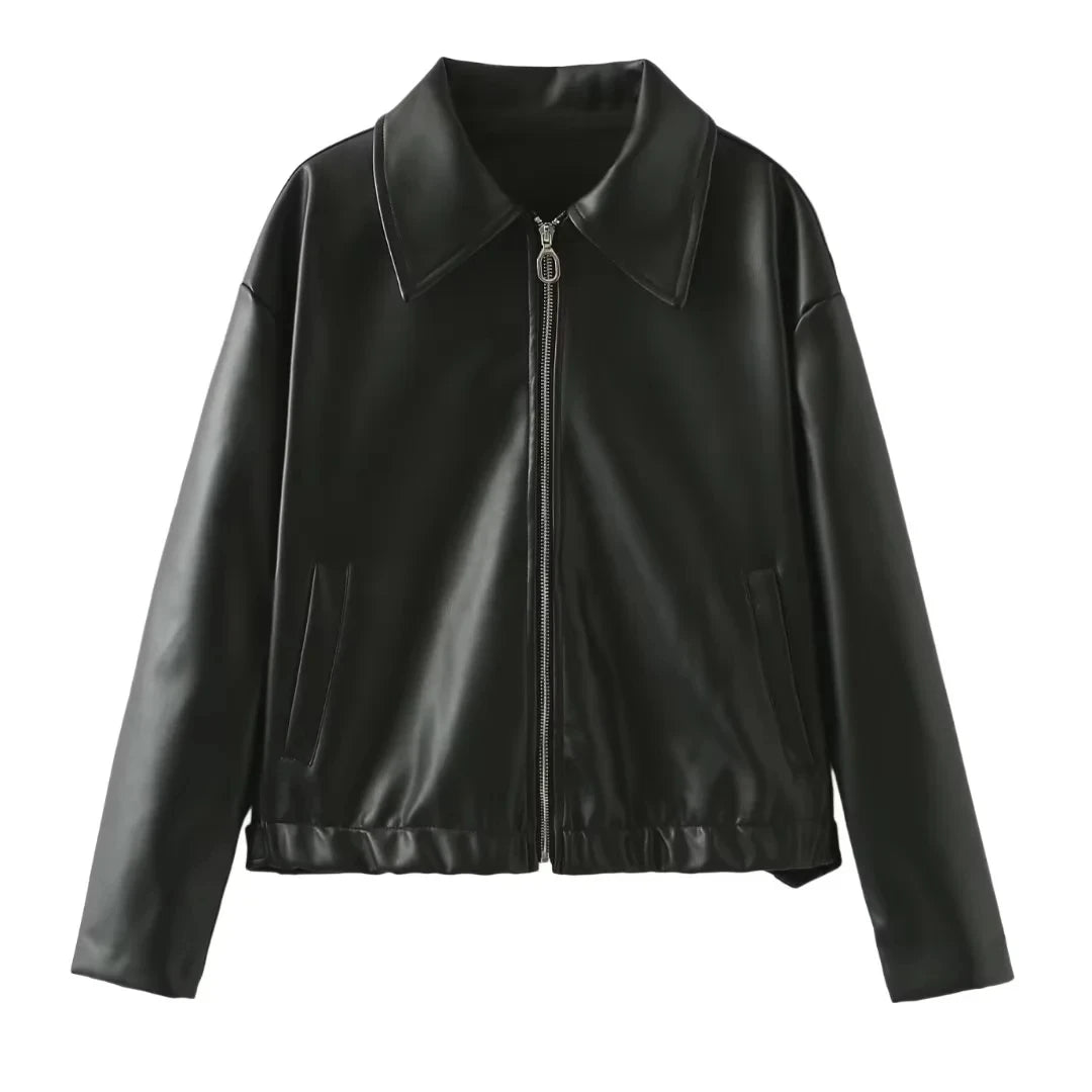 Veste En Cuir Streetwear Femme - Blouson Moto Casual Chic Noir & Rouge | Style Urbain