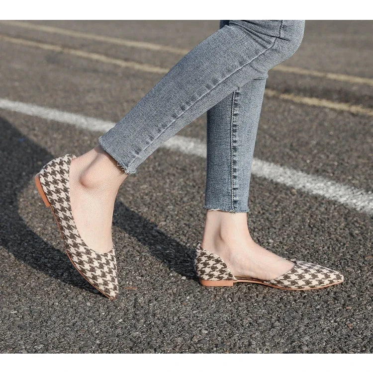 Ballerines Bout Pointu Flock Slip-on 2025 – Talon Plat Couleur Unie Tailles 31 à 46