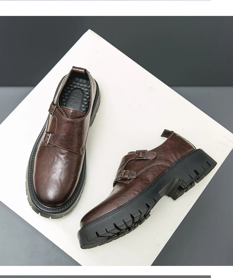 Derby Grasp Leder British Platform Homme – Schnalle Casual High & Low Lederschuhe