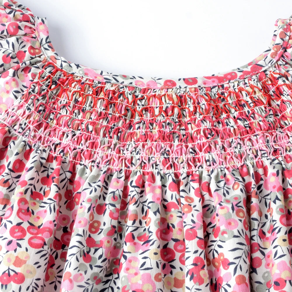 Robe Été Fille Fleurie Smockée Manches Volantes – Tenue Quotidienne Adorable 1-6 Ans