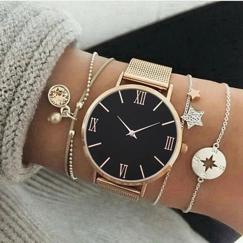 Montre Femme Luxe Quartz Analogique Bracelet Maille Métal – Simple Élégante Fashion Casual