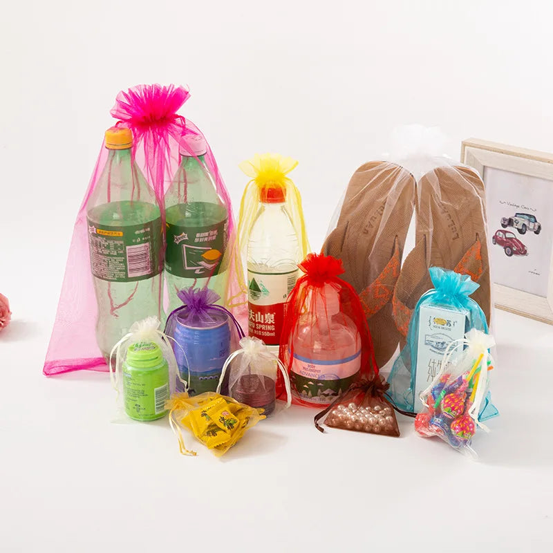 Organzasäckchen Lot 100 Stk. – Schmuckbeutel Hochzeit & Party | 4 Größen zur Auswahl 7x9 9x12 10x15 13x18cm | Geschenkverpackung & Premium-Dekoration