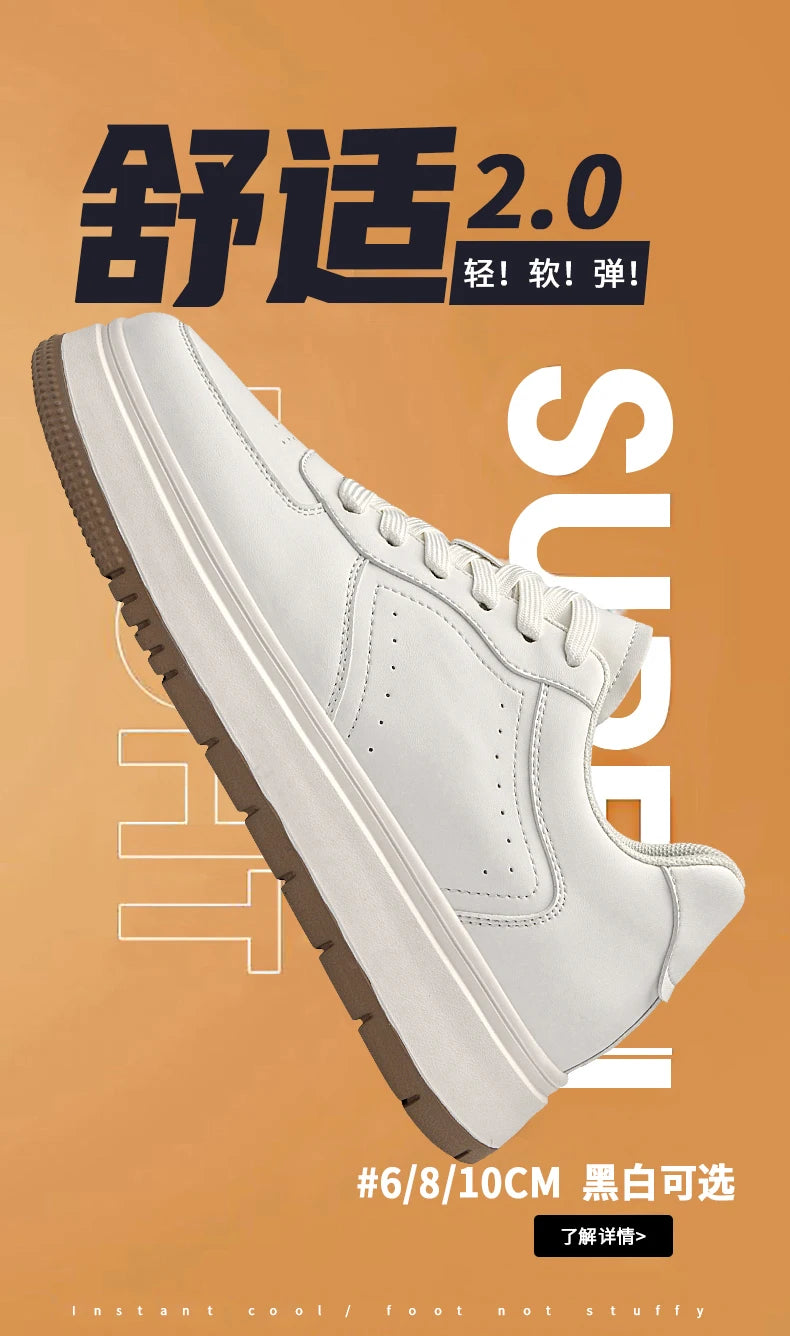 Chaussures Rehaussantes Homme 10/8/6CM Invisibles – Sport Blanches Grande Taille 37-44