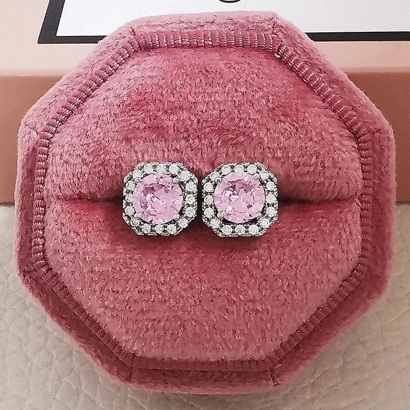 Ohrringe Zirkonia Rosa Koreanisches Silber 2026 – Ohrstecker Luxus Mode Schmuck Geschenk Frau