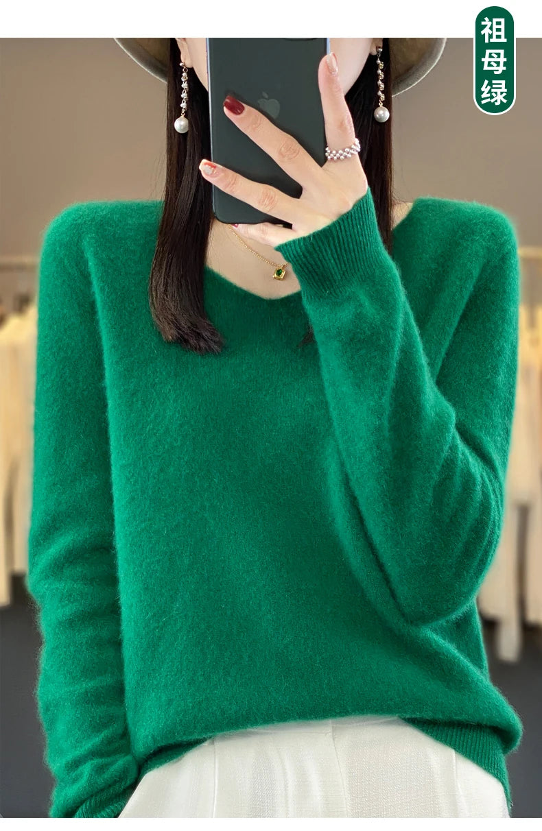 Kaschmirpullover 100% Wolle V-Ausschnitt Damen - Strick Casual Korean Fashion Herbst Winter