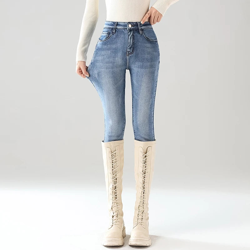 Jean Thermique Femme Hiver Polaire Chaud – Skinny Crayon Stretch Velours | Style Coréen Slim Fit