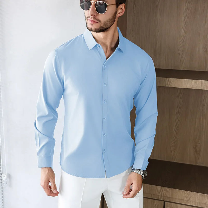 Herren Business Casual Hemd Langarm Einfarbig Bügelleicht – Bequem Ganzjährig Vielseitig | Elegante Herrenmode