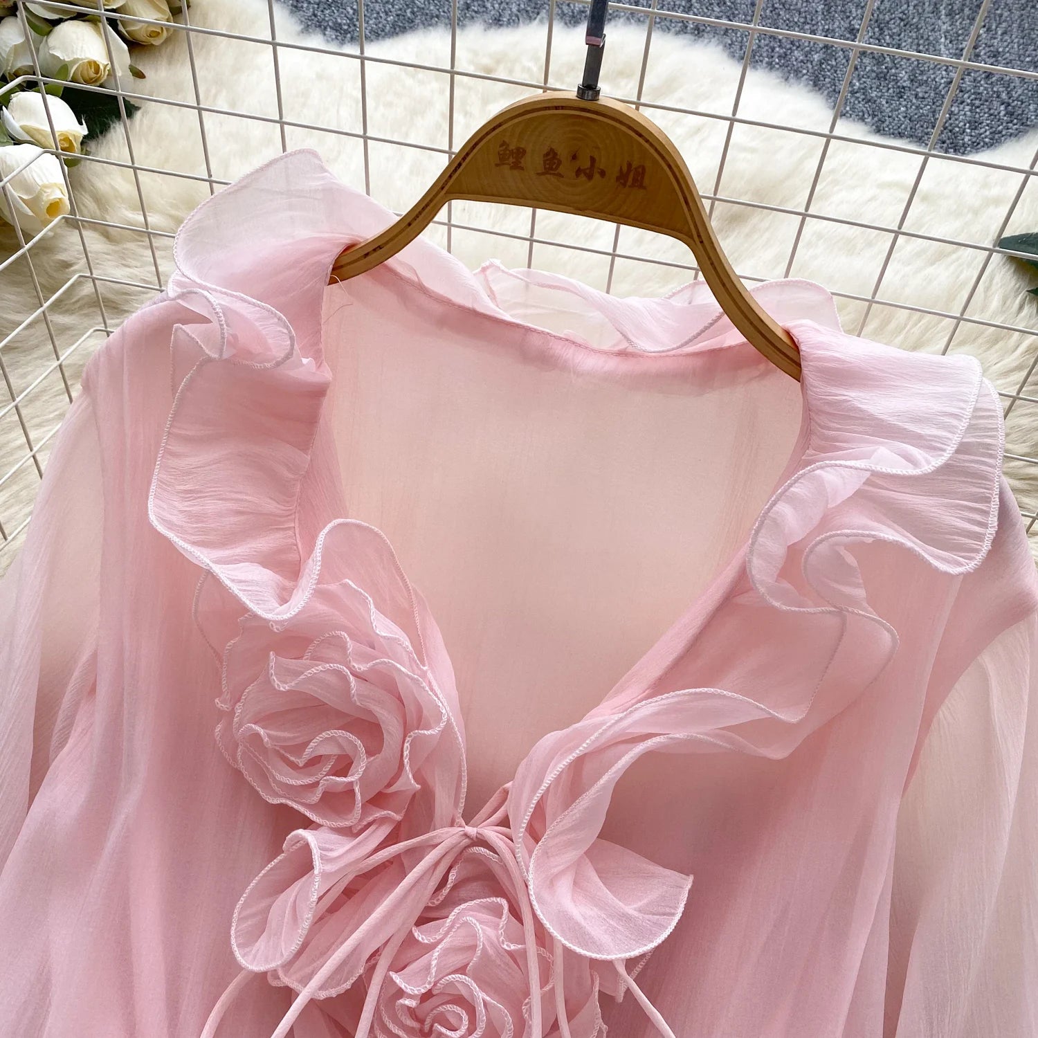 Robe Courte Femme Fleurs 3D Manches Longues Laçage Volants Mousseline – Vintage Bohème Sexy | Plage Été