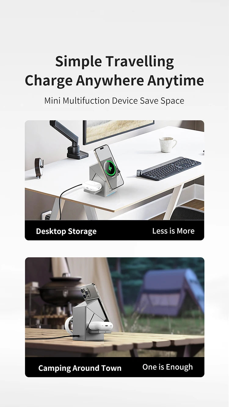 Chargeur Qi2 3-en-1 Dock Auto-Rotatif – iPhone 16 15 14 Pro Max AirPods iWatch Charge Rapide