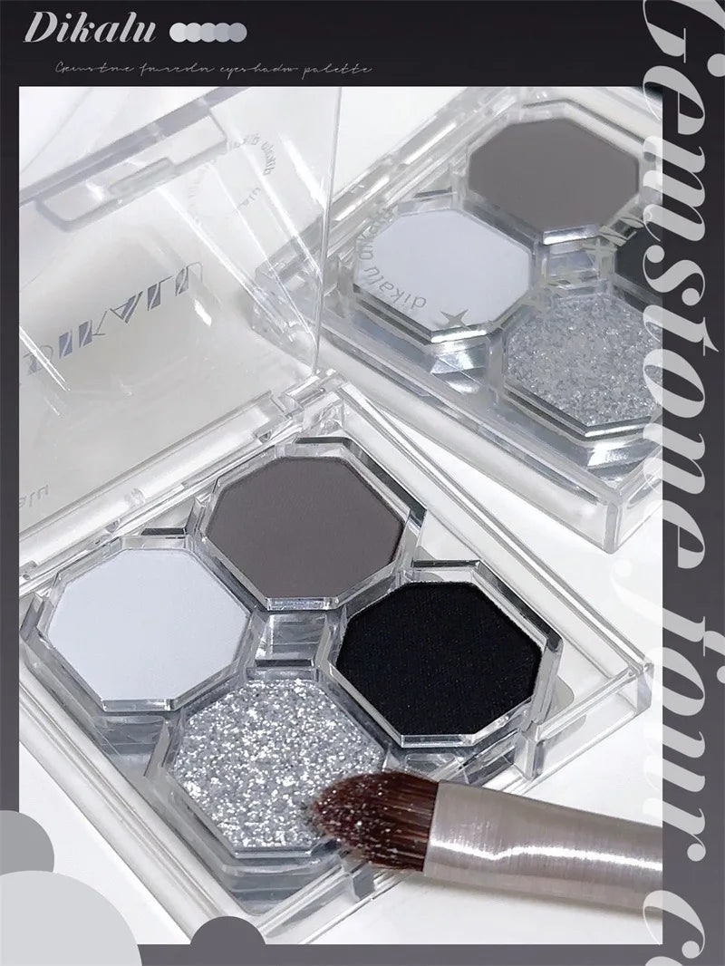 Palette Fard à Paupières 4 Couleurs Black Light Star – Smoky Noir Profond Ciment Sombre | Illuminateur Maquillage Cosmétique