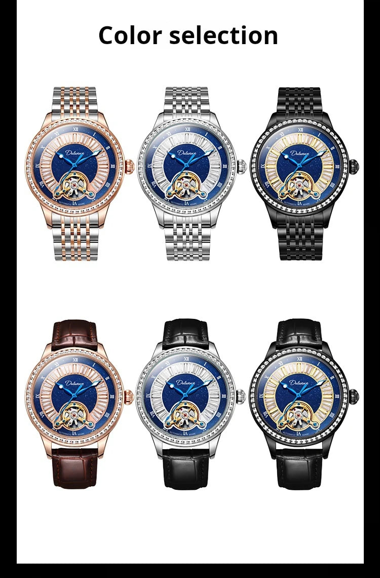 Montre Homme Tourbillon Automatique Mécanique – Cadran Strass Lumineux Sport Étanche Acier