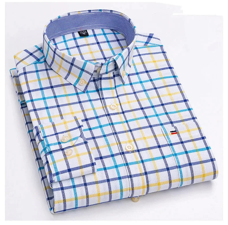 Chemise Homme Oxford Coton Manches Longues Carreaux Couleur Unie Business Casual Respirante Confortable Grande Taille 6XL 7XL Printemps Automne – Chemise Business Premium Toutes Saisons | Mode Homme Premium