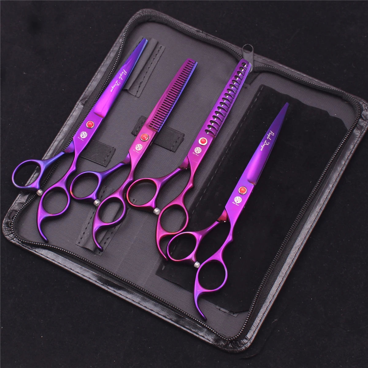 Kit Ciseaux Toilettage Chien Purple Dragon 18cm Inox – Droits Effileurs Chunker Courbés | Toiletteur Professionnel Animaux Z3003