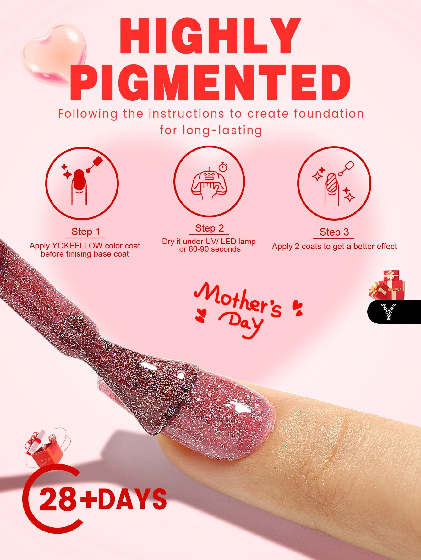 YOKEFELLOW Gel Polish Pastel Pink Glitter 6pcs – Vernis Semi-Permanent Été DIY Salon 10ML