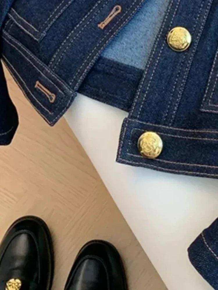 Veste Courte Femme Denim Bleu Col Rond Poches Style Coréen Ample – Mode Chic & Classique | Automne