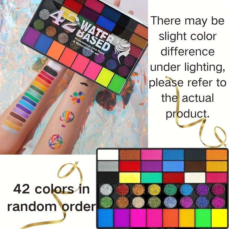 Kit Maquillage Artistique 42 Couleurs – Peinture Visage & Corps UV Néon Fluorescent | Festival Halloween Glitter