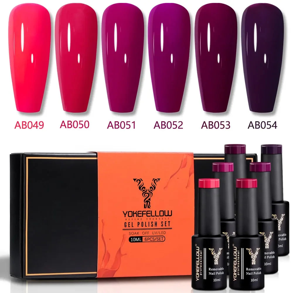 YOKEFELLOW Gel Polish Pastel Pink Glitter 6pcs – Vernis Semi-Permanent Été DIY Salon 10ML