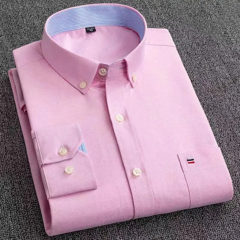 Chemise Homme Oxford Coton Manches Longues Carreaux Couleur Unie Business Casual Respirante Confortable Grande Taille 6XL 7XL Printemps Automne – Chemise Business Premium Toutes Saisons | Mode Homme Premium
