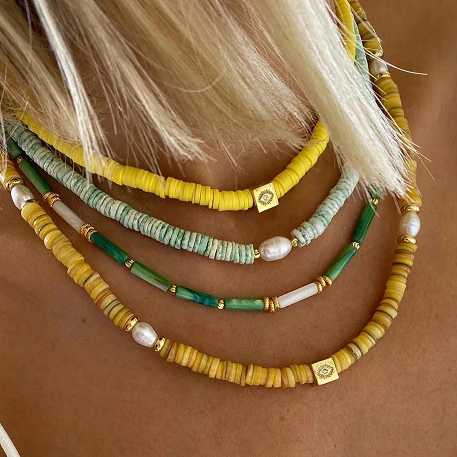 Collier Ras-du-Cou Boho Vintage – Cœur, Coquillage & Œil Turc | Bijou Femme Tendance Été & Plage | Accessoire Mode Charme