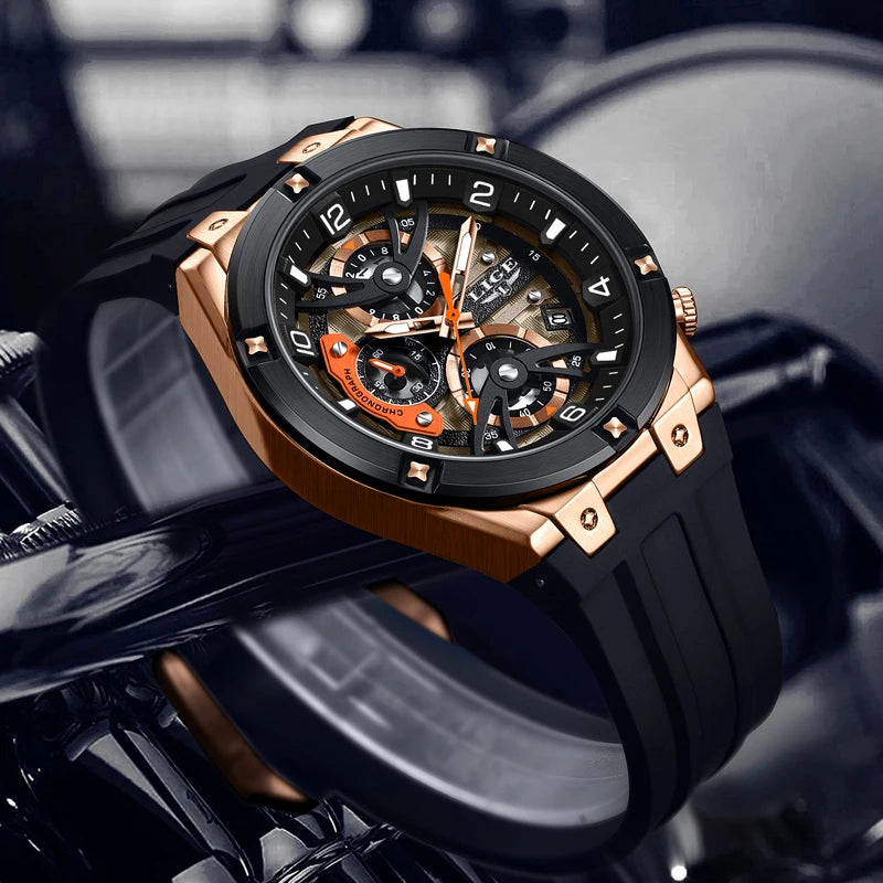 Montre Homme LIGE Militaire Luxe Chronographe Quartz – Lumineux Date Sport Silicone Étanche