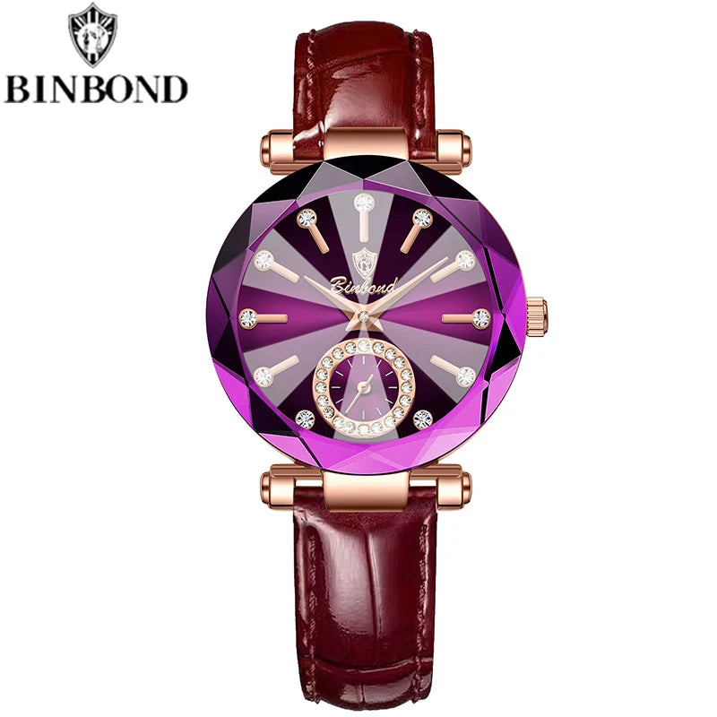 Montre Femme Luxe BINBOND Diamant Cœur de l'Océan Quartz – Lumineuse Étanche Élégante