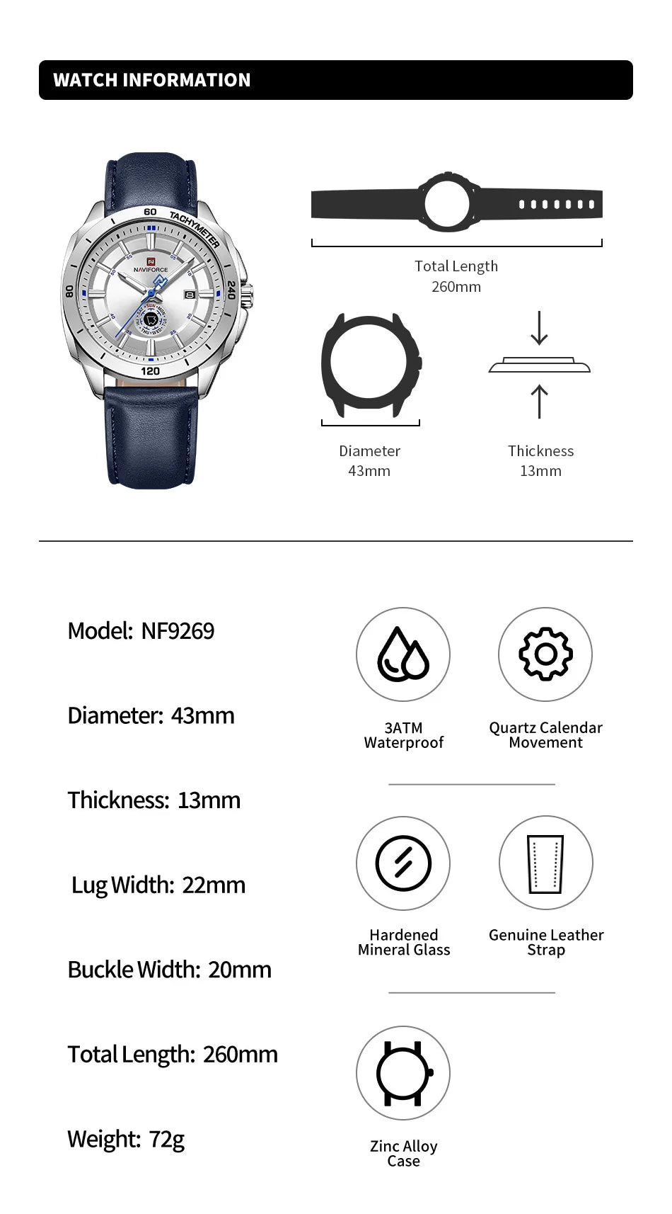 Montre Homme NAVIFORCE 2026 Quartz Cuir Sport Casual Jour Date – Élégante Fashion