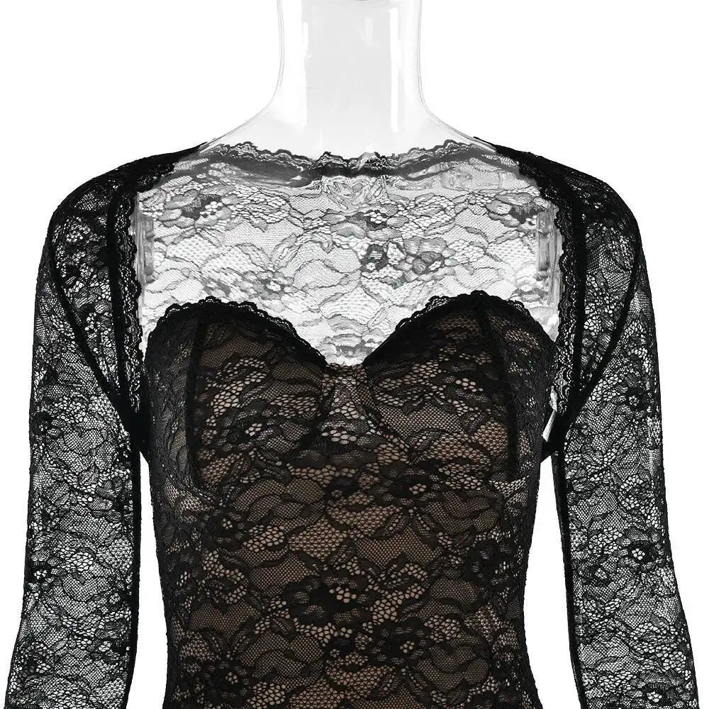 Damen Langes Maxikleid Spitze Eng Anliegend Sexy Bodycon Schal Futter – Elegante Abendgesellschaft | Townlike