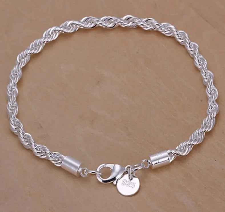 Bracelet Chaîne Torsadée Corde Argent 925 4MM – Unisexe Homme & Femme | Bijou Argent Mode & Élégance Intemporelle | Cadeau Premium