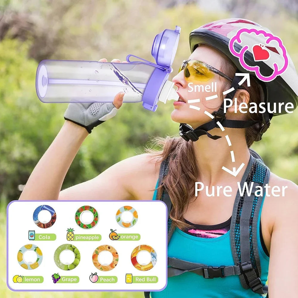 Gourde Aromatisée LUSQI Air + 7 Anneaux Saveurs Inclus – Tritan Sans BPA | Paille Sport & Fitness | Hydratation Savoureuse Outdoor