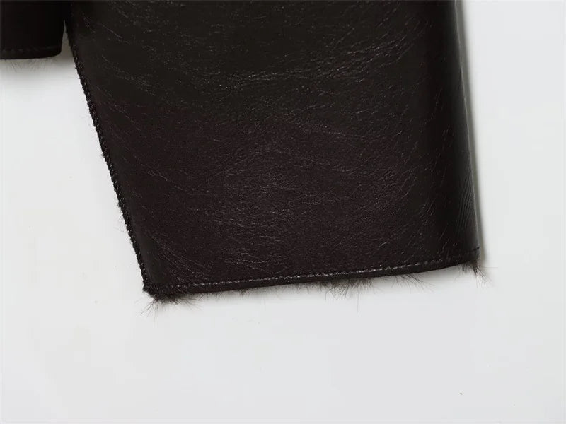 Veste Femme Cuir Synthétique Réversible Marron 2025 – Manches Longues Automne Hiver Unique