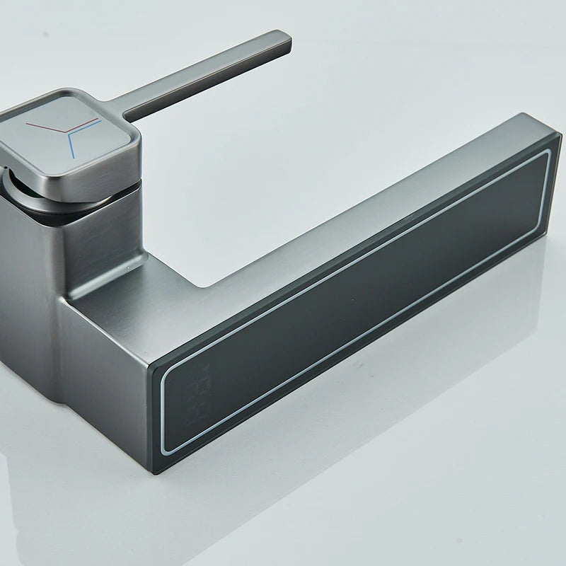 Robinet Lavabo Digital LED Gris – Affichage Température, Lumière LED, Mitigeur Eau Chaude & Froide | Salle de Bain High-Tech