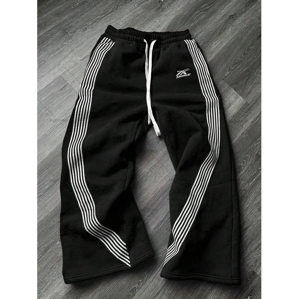 Herren Freizeithose Gestreift Weite Passform Gerade Geschnitten – Elastischer Kordelzug Sport Herbst Winter Streetwear Urban | Herrenmode