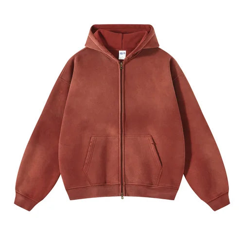 Hoodie Homme Oversize Zip Tie Dye Dégradé – Sweat Cardigan Peluche Loose Grande Taille Hiver | Mode Homme Premium